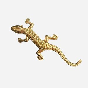 vintage granola goblincore gold tone lizard pin brooch